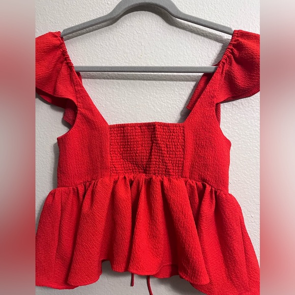 Red Peplum Ruffle Top - Picture 3 of 3